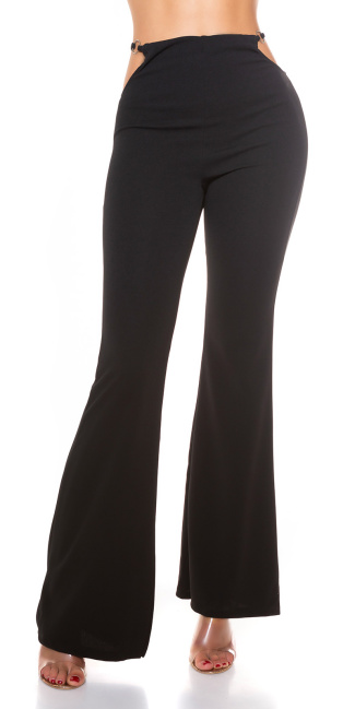 hoge taille broek met zijkant uitsparingen zwart